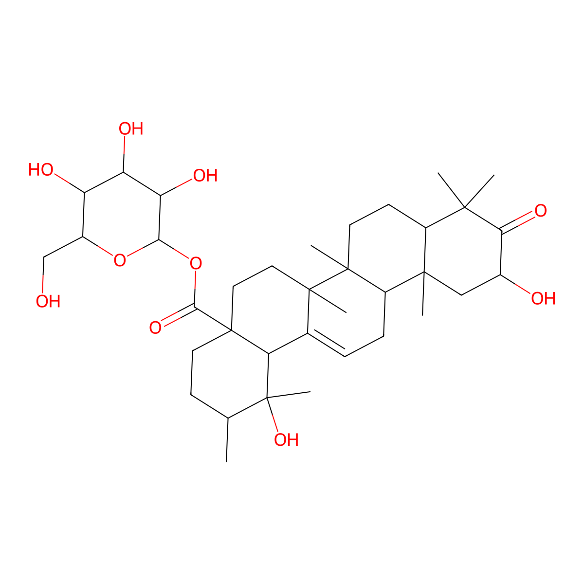 [3,4,5-trihydroxy-6-(hydroxymethyl)oxan-2-yl] 1,11-dihydroxy-1,2,6a,6b,9,9,12a-heptamethyl-10-oxo-3,4,5,6,6a,7,8,8a,11,12,13,14b-dodecahydro-2H-picene-4a-carboxylate molecular structure, CAS 1309589-79-4