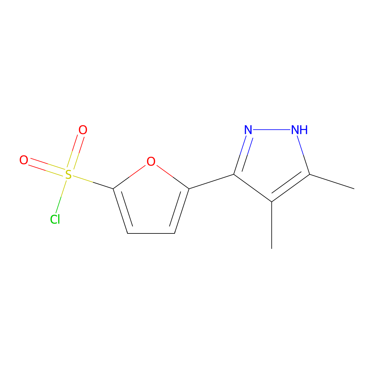 5-(3,4-dimethyl-1H-pyrazol-5-yl)-2-furansulfonyl chloride molecular structure, CAS 1309671-79-1