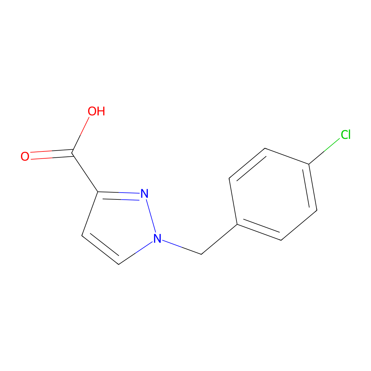 1-(4-chlorobenzyl)-1H-pyrazole-3-carboxylic acid molecular structure, CAS 1309785-77-0