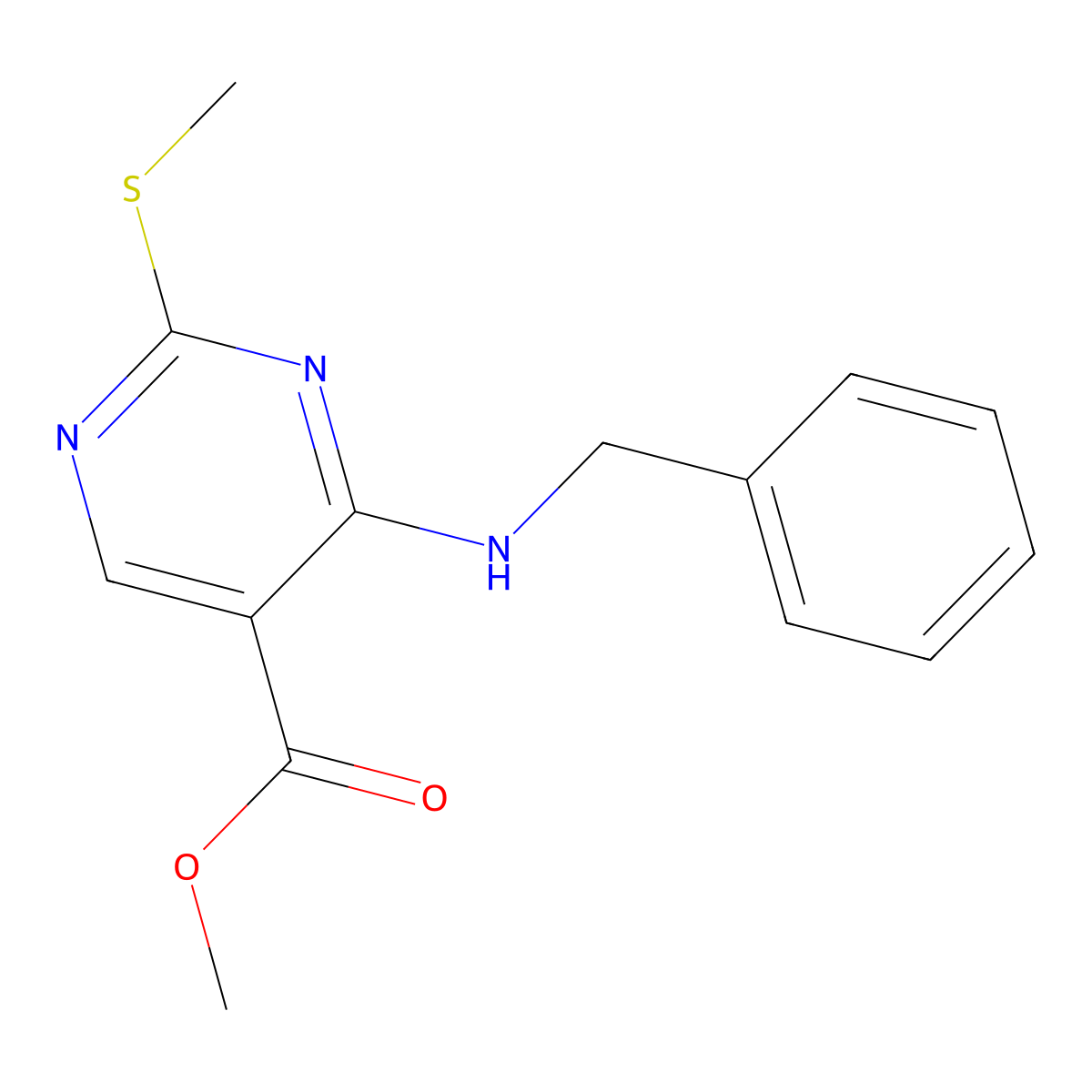 Methyl 4-(benzylamino)-2-(methylthio)pyrimidine-5-carboxylate molecular structure, CAS 1309797-68-9