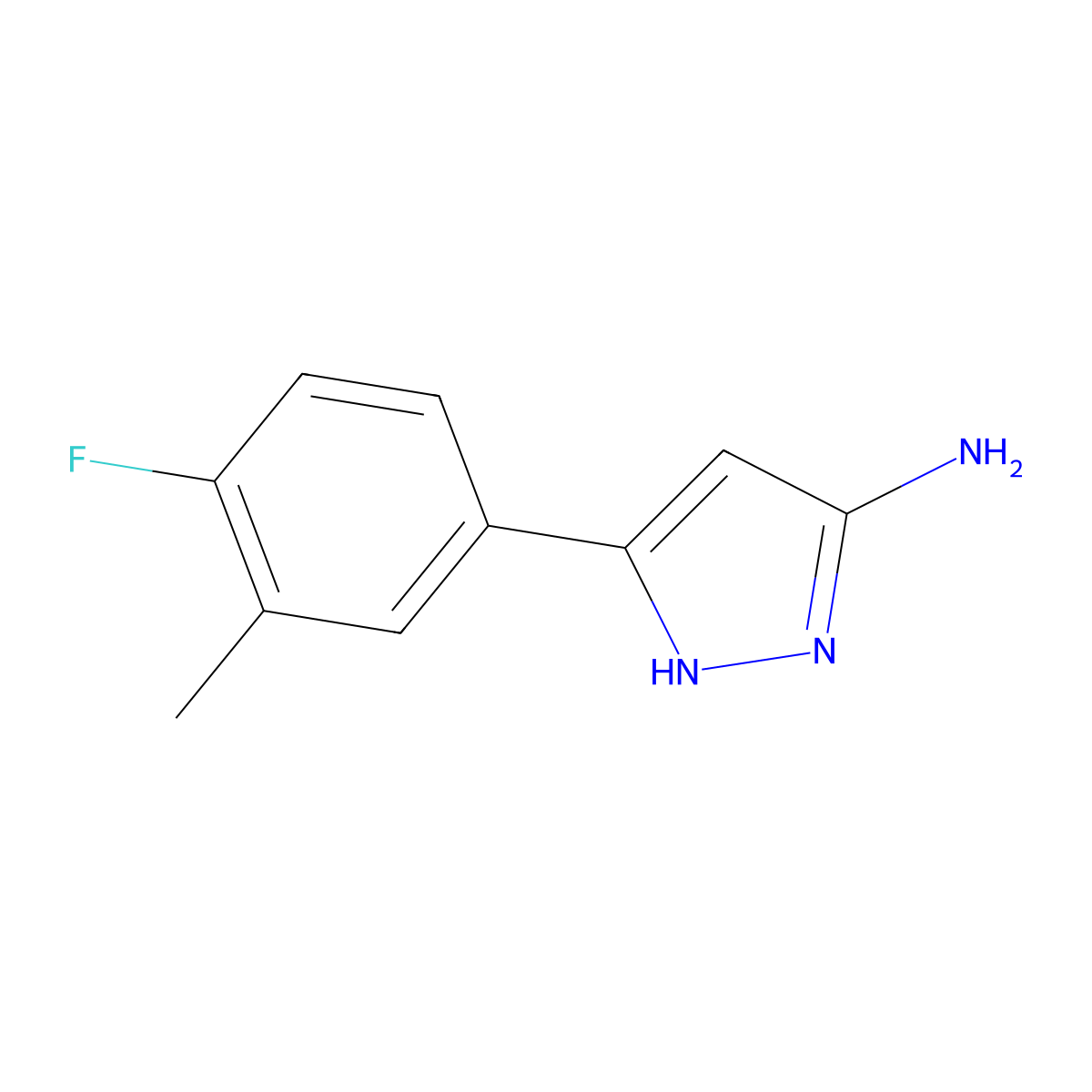5-(4-fluoro-3-methylphenyl)-1H-pyrazol-3-amine molecular structure, CAS 1309887-90-8