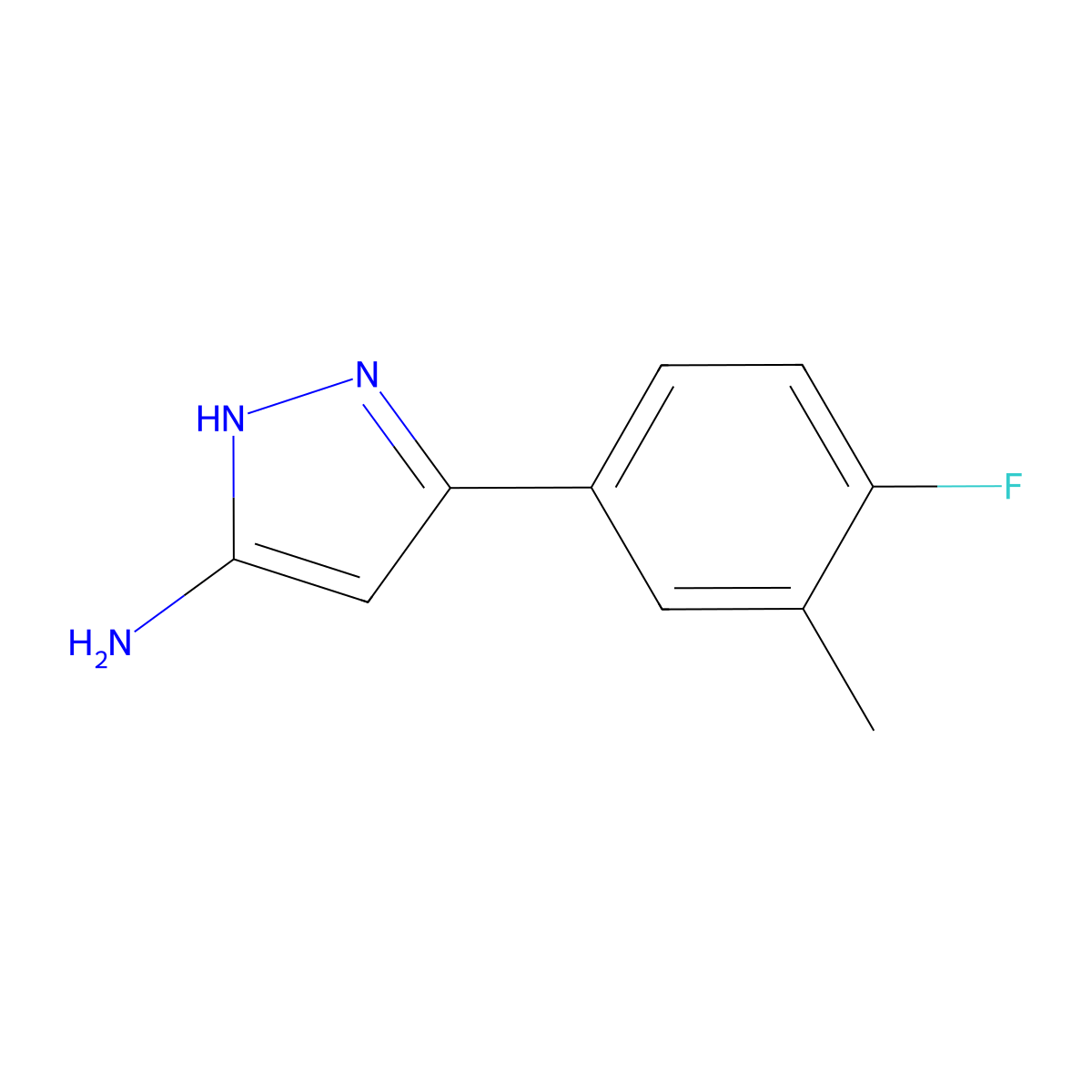 5-(4-fluoro-3-methylphenyl)-1H-pyrazol-3-amine molecular structure, CAS 1309887-90-8