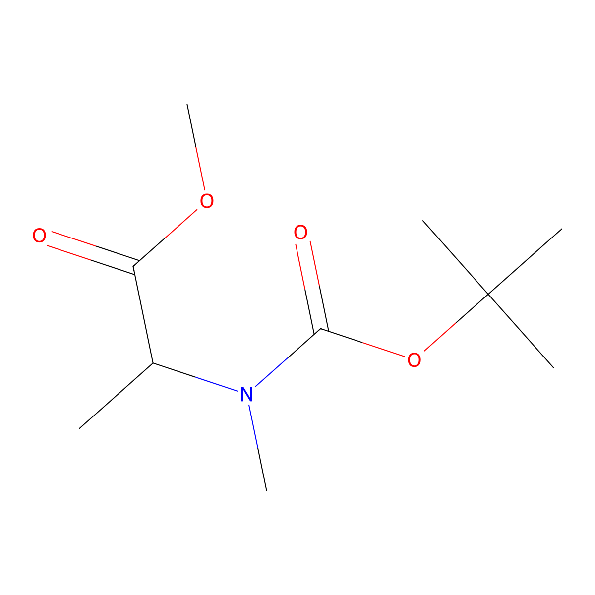 Methyl 2-(tert-butoxycarbonyl(methyl)amino)propanoate molecular structure, CAS 130994-87-5