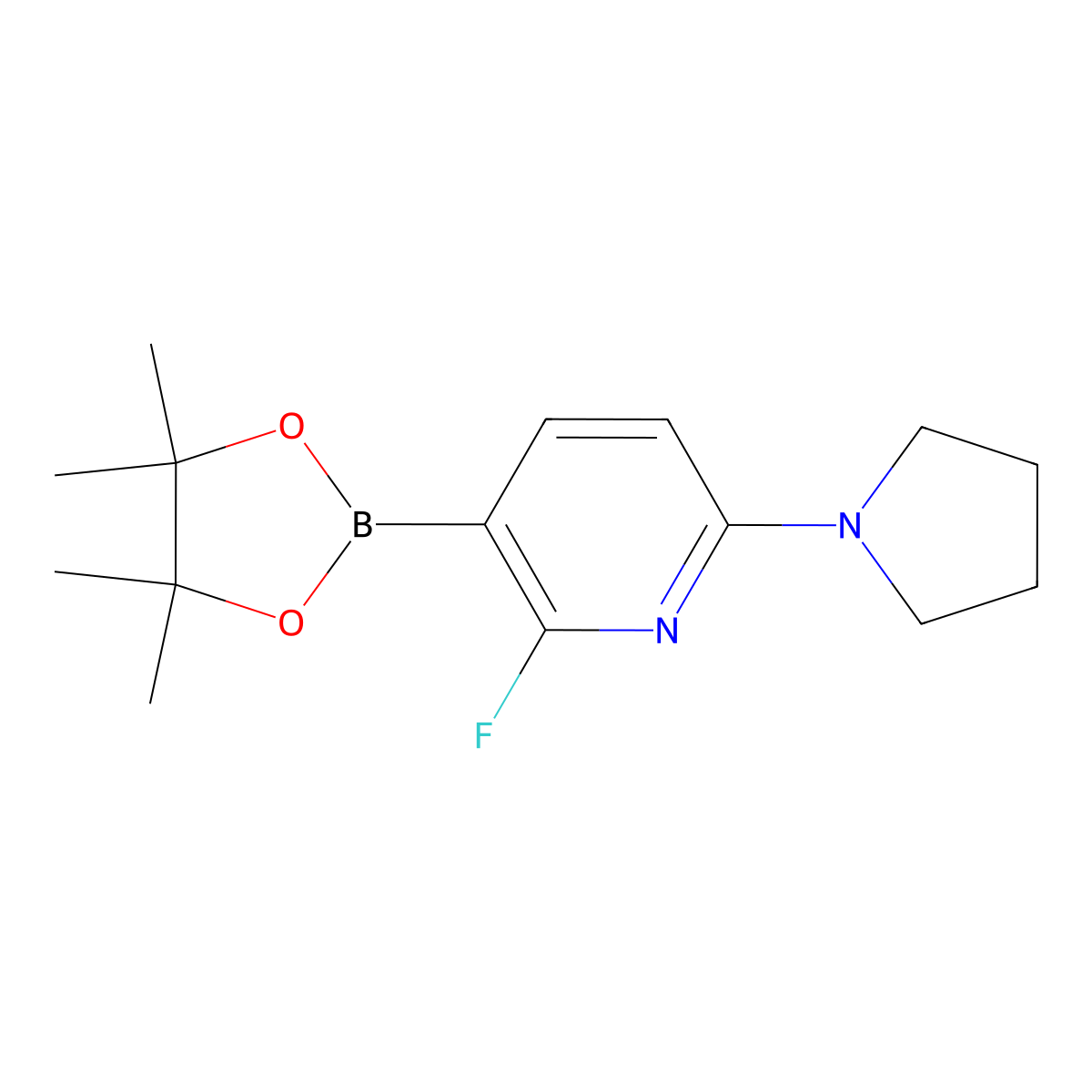 2-Fluoro-6-(pyrrolidin-1-yl)-3-(4,4,5,5-tetramethyl-1,3,2-dioxaborolan-2-yl)pyridine molecular structure, CAS 1309978-63-9