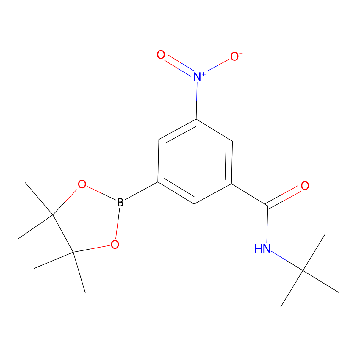 N-tert-butyl-3-nitro-5-(4,4,5,5-tetramethyl-1,3,2-dioxaborolan-2-yl)benzamide molecular structure, CAS 1309980-13-9