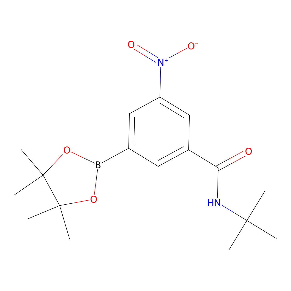N-tert-butyl-3-nitro-5-(4,4,5,5-tetramethyl-1,3,2-dioxaborolan-2-yl)benzamide molecular structure, CAS 1309980-13-9