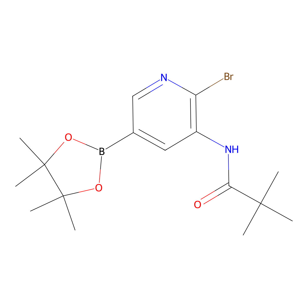 N-(2-Bromo-5-(4,4,5,5-tetramethyl-1,3,2-dioxaborolan-2-yl)pyridin-3-yl)pivalamide molecular structure, CAS 1309980-68-4