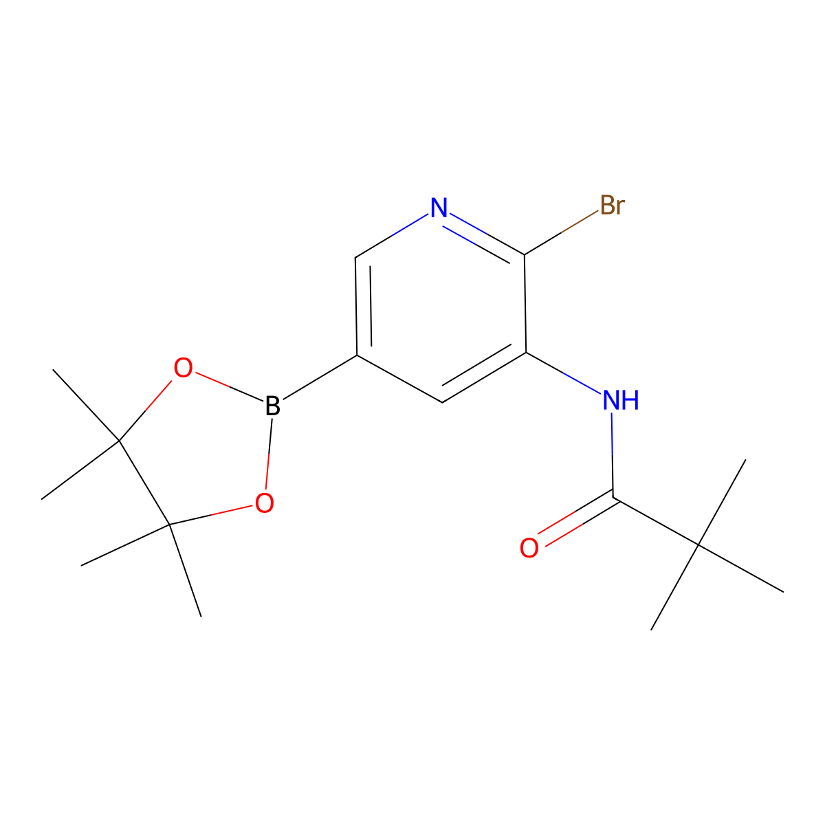 N-(2-Bromo-5-(4,4,5,5-tetramethyl-1,3,2-dioxaborolan-2-yl)pyridin-3-yl)pivalamide molecular structure, CAS 1309980-68-4