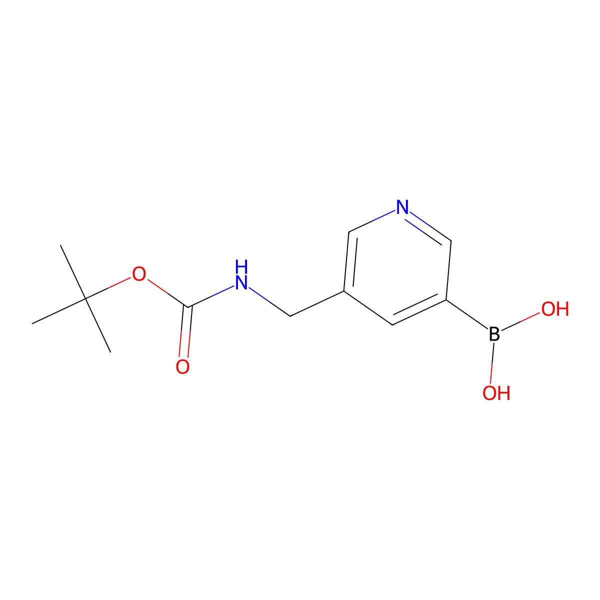 (5-(((tert-Butoxycarbonyl)amino)methyl)pyridin-3-yl)boronic acid molecular structure, CAS 1309981-05-2