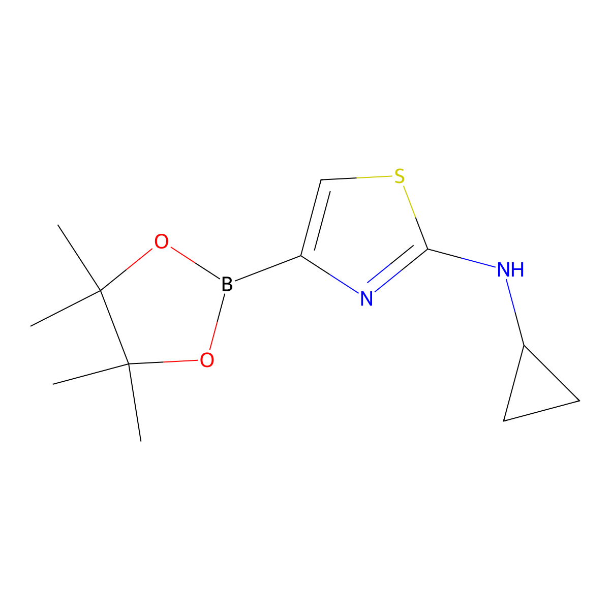 N-Cyclopropyl-4-(4,4,5,5-tetramethyl-1,3,2-dioxaborolan-2-YL)thiazol-2-amine molecular structure, CAS 1309981-19-8