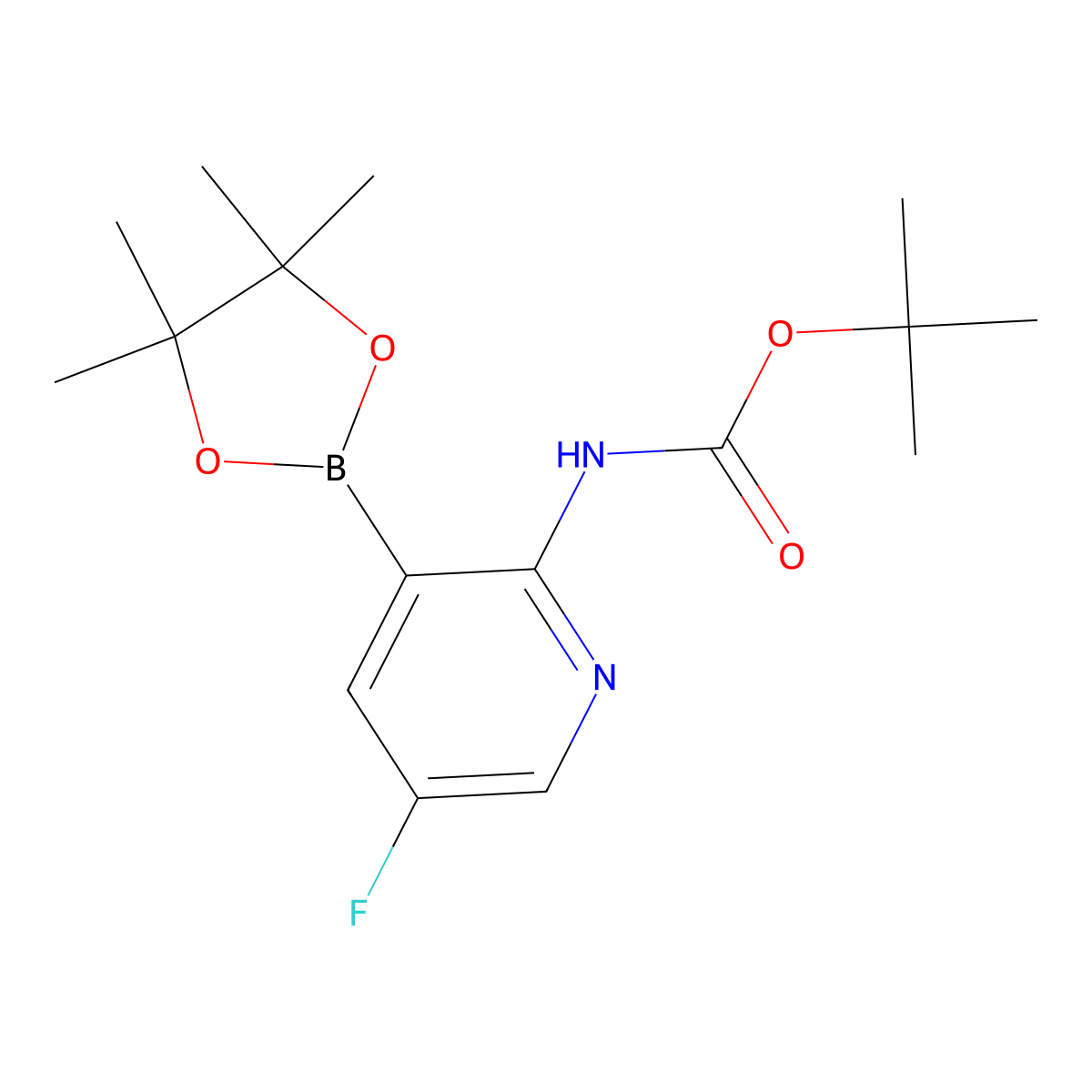 tert-Butyl (5-fluoro-3-(4,4,5,5-tetramethyl-1,3,2-dioxaborolan-2-yl)pyridin-2-yl)carbamate molecular structure, CAS 1309981-29-0