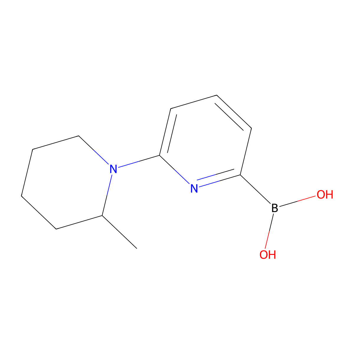 (6-(2-Methylpiperidin-1-yl)pyridin-2-yl)boronic acid molecular structure, CAS 1309981-33-6