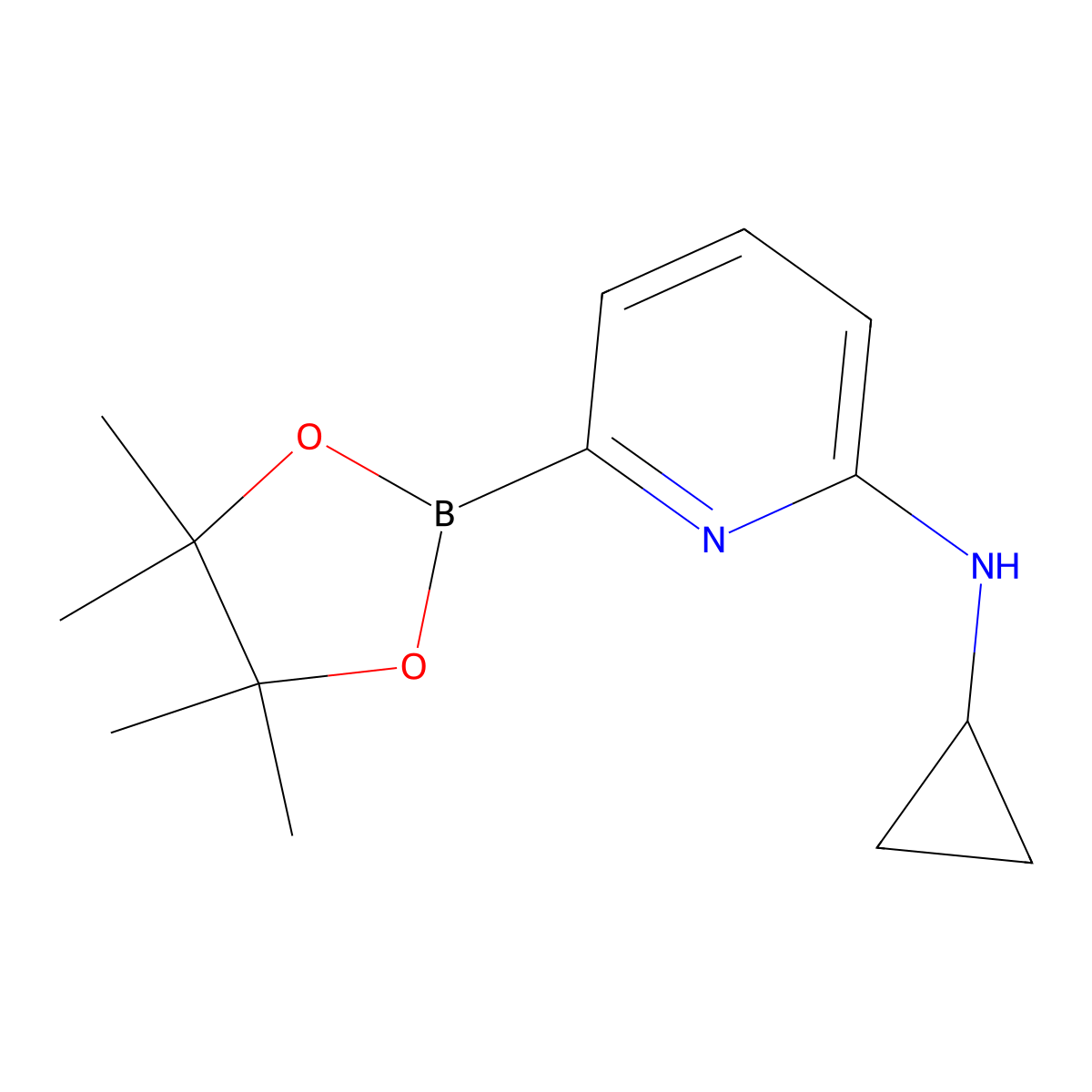 N-Cyclopropyl-6-(4,4,5,5-tetramethyl-1,3,2-dioxaborolan-2-yl)pyridin-2-amine molecular structure, CAS 1309981-36-9