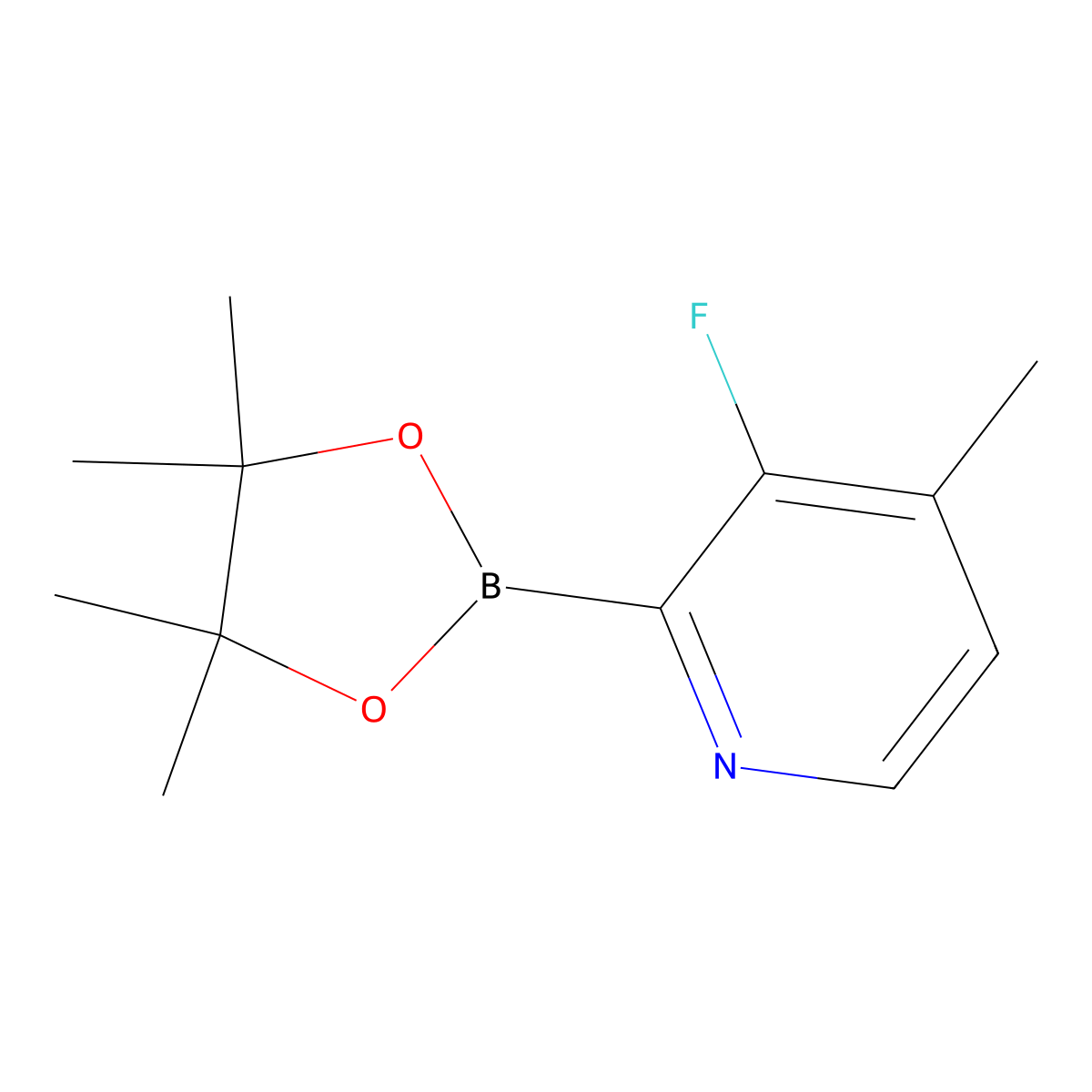 3-Fluoro-4-methyl-2-(4,4,5,5-tetramethyl-1,3,2-dioxaborolan-2-yl)pyridine molecular structure, CAS 1309981-40-5