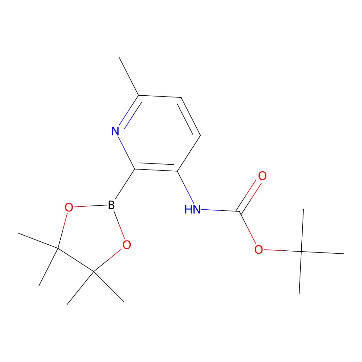 tert-Butyl (6-methyl-2-(4,4,5,5-tetramethyl-1,3,2-dioxaborolan-2-yl)pyridin-3-yl)carbamate molecular structure, CAS 1309981-41-6