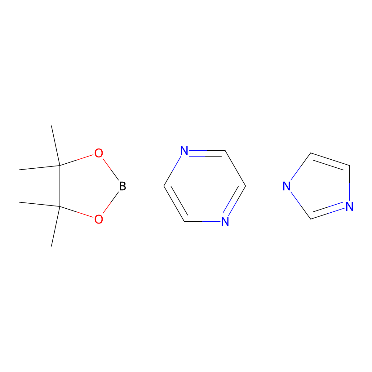 2-(1H-Imidazol-1-YL)-5-(4,4,5,5-tetramethyl-1,3,2-dioxaborolan-2-YL)pyrazine molecular structure, CAS 1309981-52-9
