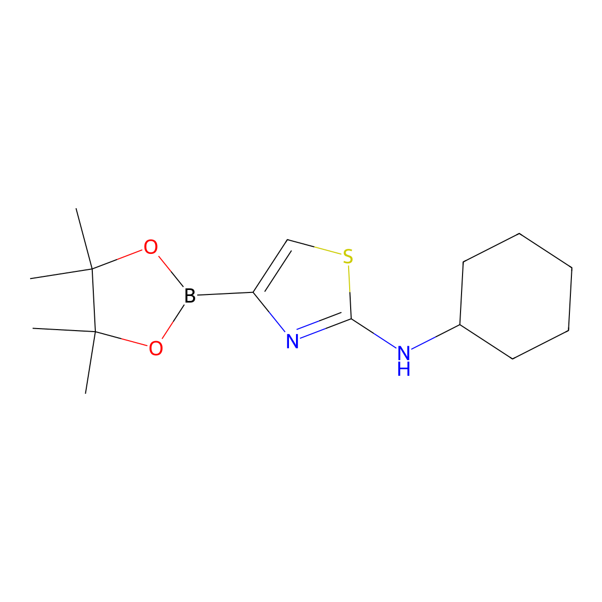 2-(Cyclohexylamino)thiazole-4-boronic acid pinacol ester molecular structure, CAS 1309981-59-6