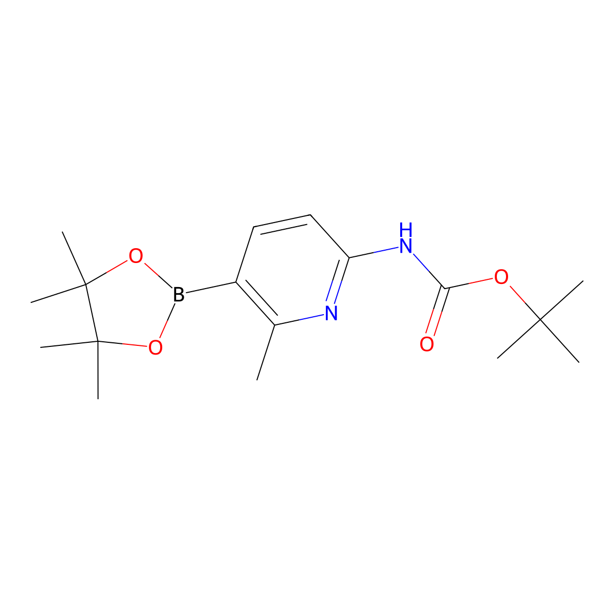 tert-Butyl (6-methyl-5-(4,4,5,5-tetramethyl-1,3,2-dioxaborolan-2-yl)pyridin-2-yl)carbamate molecular structure, CAS 1309982-22-6