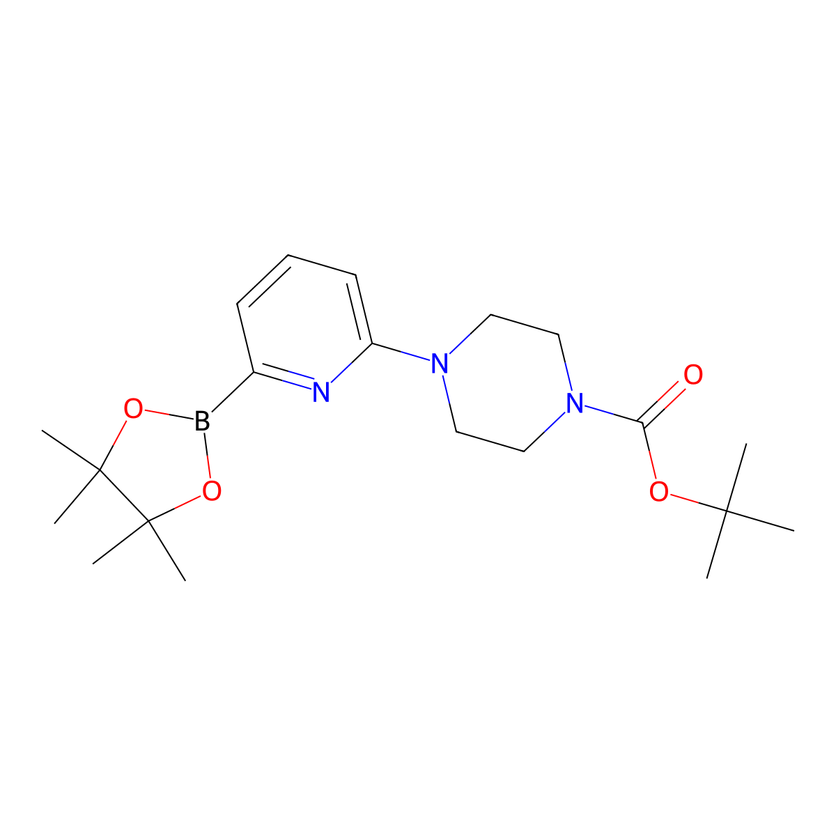 tert-Butyl 4-(6-(4,4,5,5-tetramethyl-1,3,2-dioxaborolan-2-yl)pyridin-2-yl)piperazine-1-carboxylate molecular structure, CAS 1309982-26-0