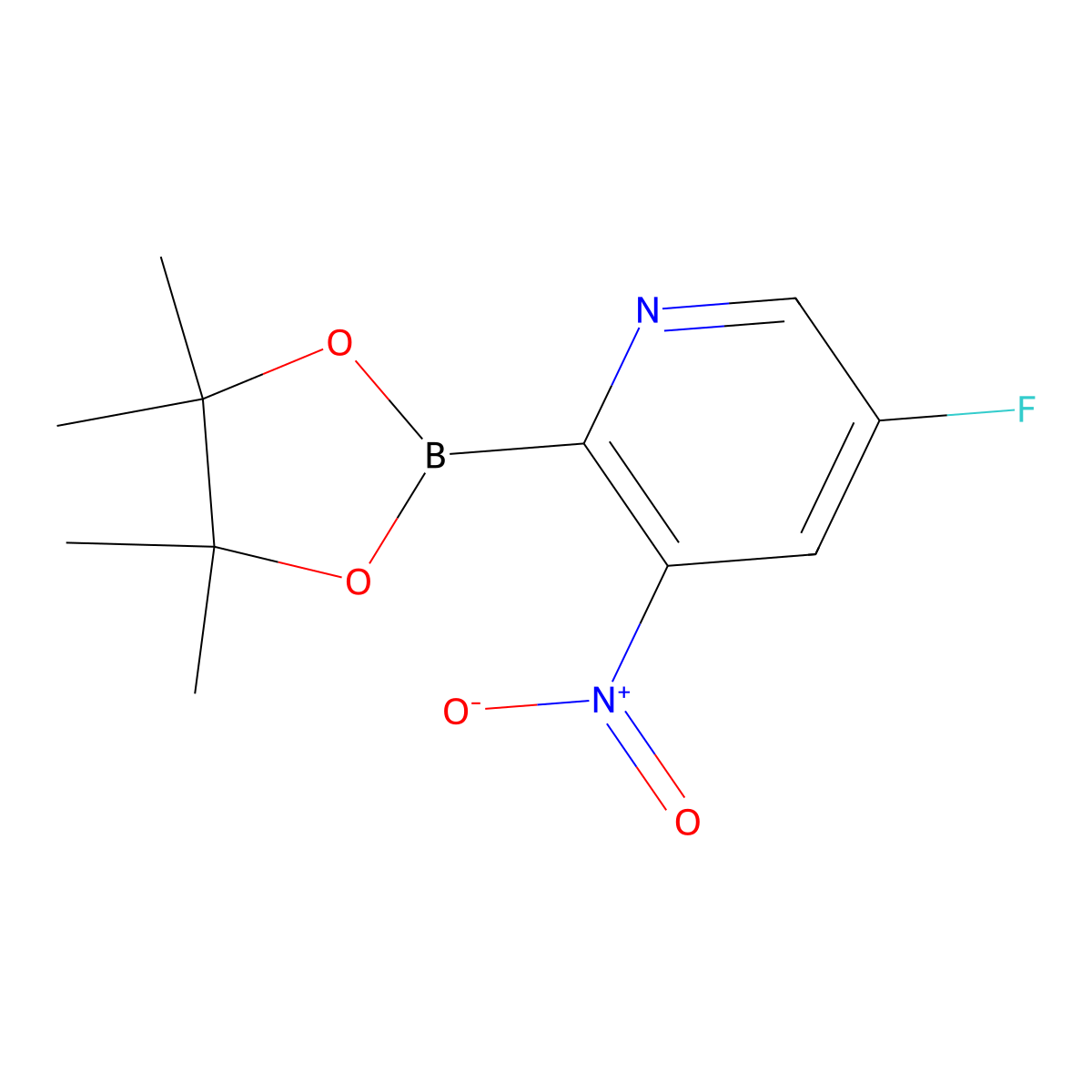 5-Fluoro-3-nitro-2-(4,4,5,5-tetramethyl-1,3,2-dioxaborolan-2-yl)pyridine molecular structure, CAS 1309982-34-0