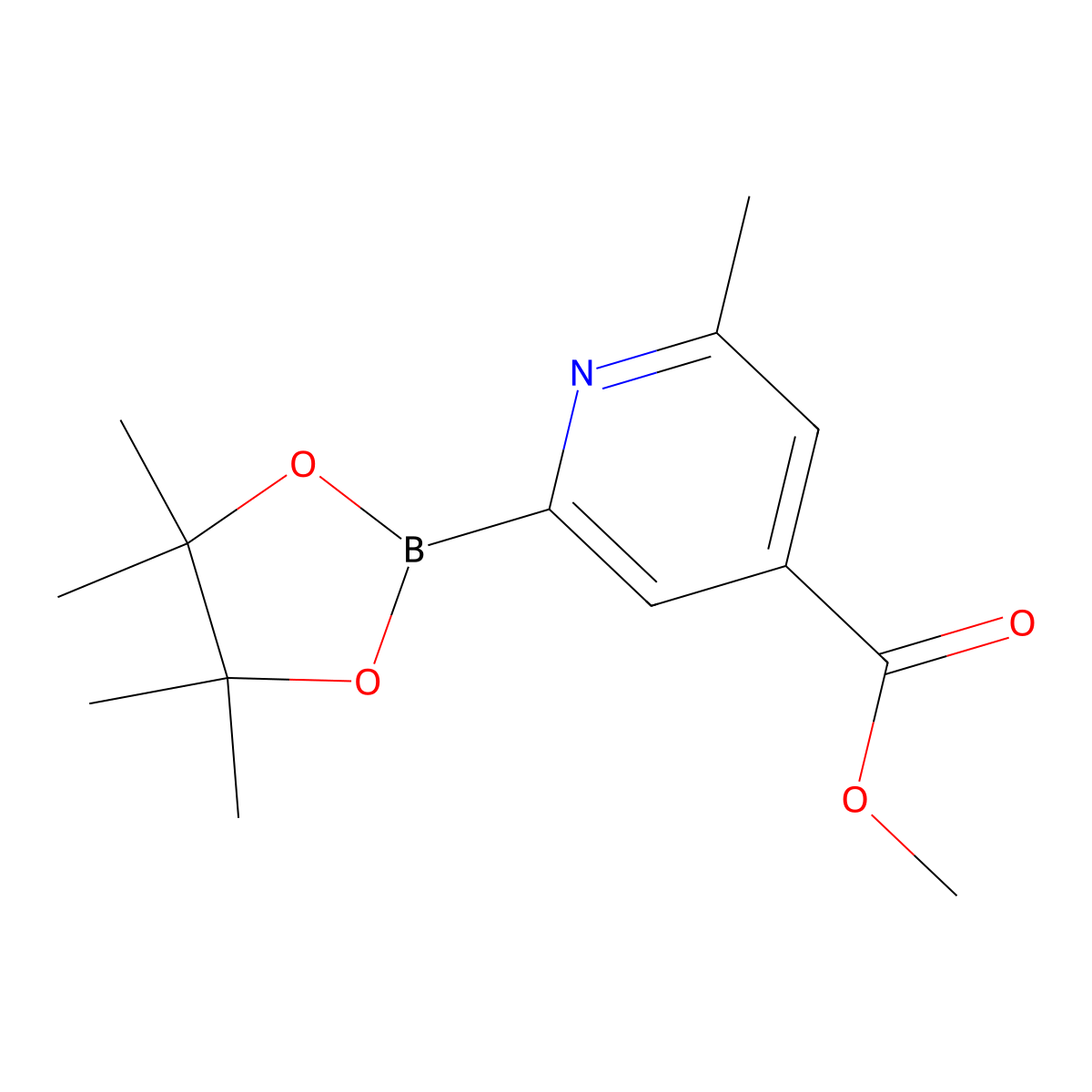 Methyl 2-methyl-6-(4,4,5,5-tetramethyl-1,3,2-dioxaborolan-2-yl)isonicotinate molecular structure, CAS 1309982-35-1