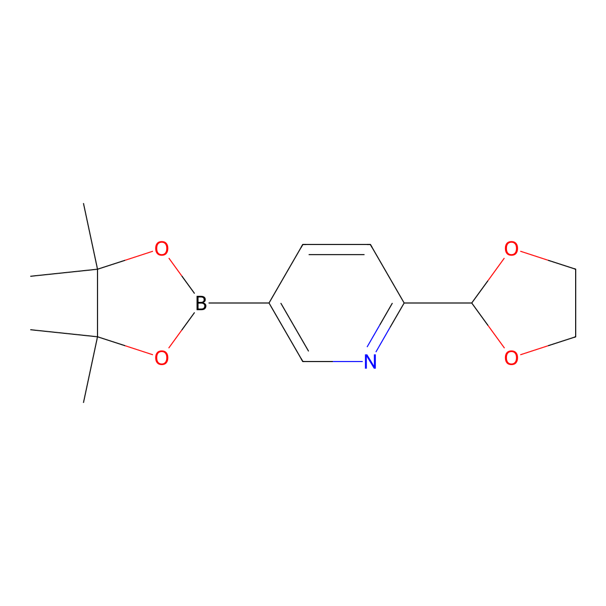 2-(1,3-Dioxolan-2-yl)-5-(4,4,5,5-tetramethyl-1,3,2-dioxaborolan-2-yl)pyridine molecular structure, CAS 1309982-39-5