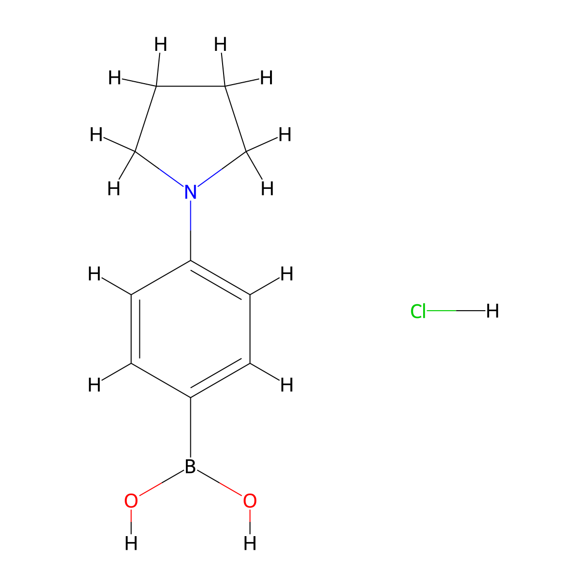 (4-Pyrrolidin-1yl)phenyl boronic acid hydrochloride molecular structure, CAS 1309982-59-9