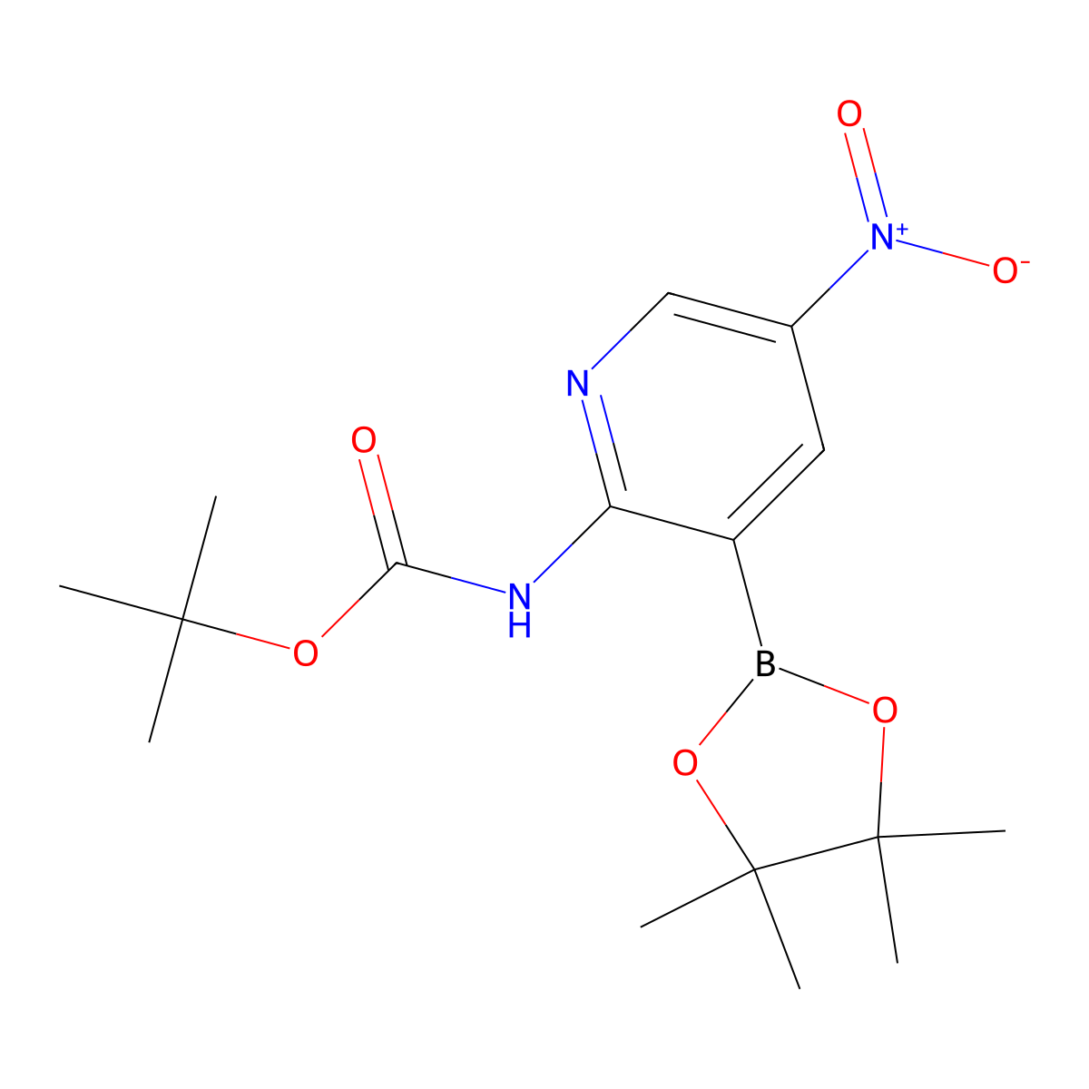 tert-Butyl (5-nitro-3-(4,4,5,5-tetramethyl-1,3,2-dioxaborolan-2-yl)pyridin-2-yl)carbamate molecular structure, CAS 1309982-63-5