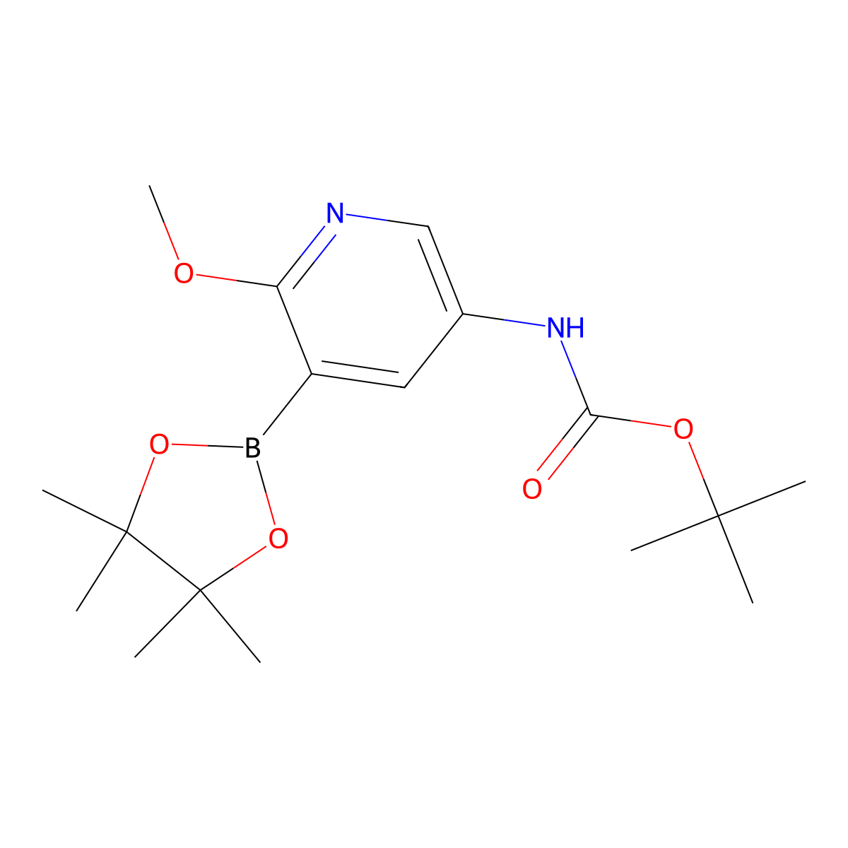 tert-Butyl (6-methoxy-5-(4,4,5,5-tetramethyl-1,3,2-dioxaborolan-2-yl)pyridin-3-yl)carbamate molecular structure, CAS 1309982-65-7