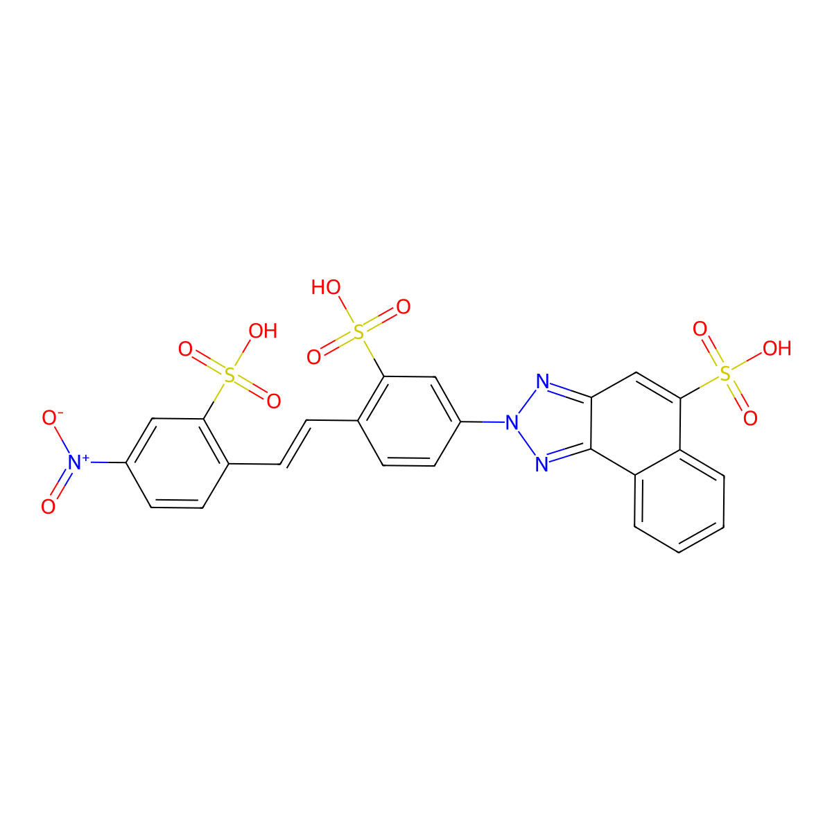 2H-Naphtho[1,2-d]triazole-5-sulfonic acid, 2-[4-[2-(4-nitro-2-sulfophenyl)ethenyl]-3-sulfophenyl]- molecular structure, CAS 131-43-1