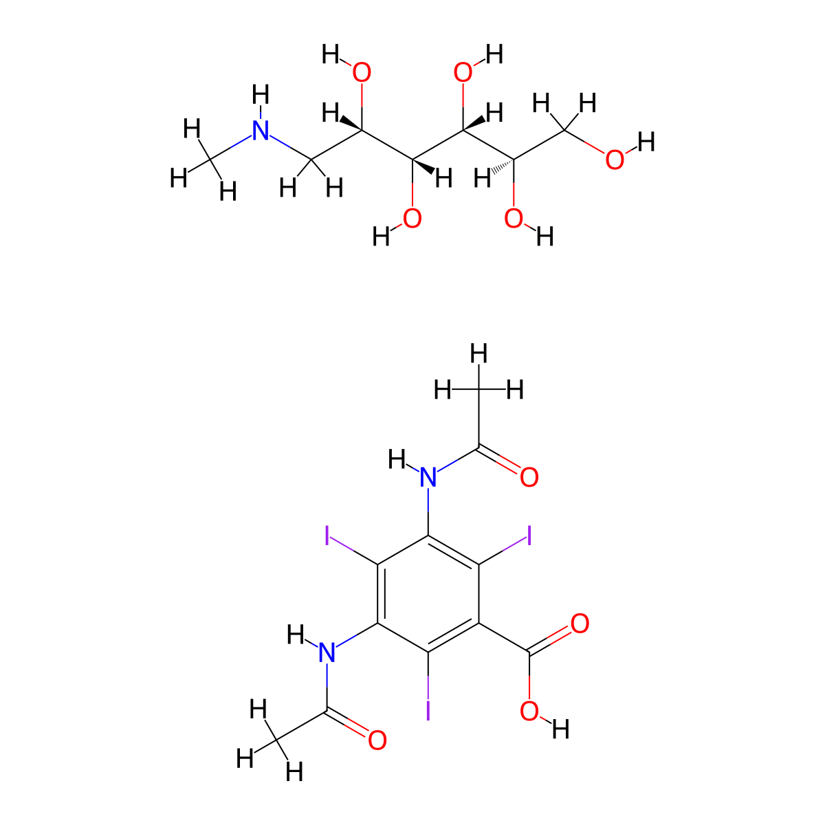 Meglumine Diatrizoate molecular structure, CAS 131-49-7