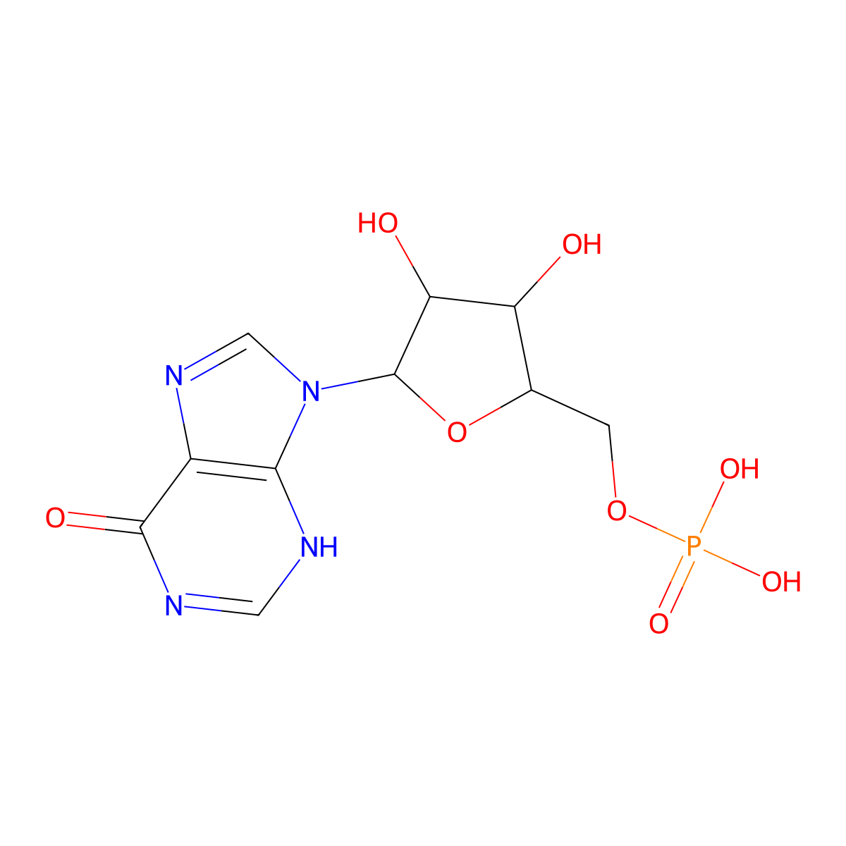 [(2R,3S,4R,5R)-3,4-dihydroxy-5-(6-oxo-3H-purin-9-yl)oxolan-2-yl]methyl dihydrogen phosphate molecular structure, CAS 131-99-7