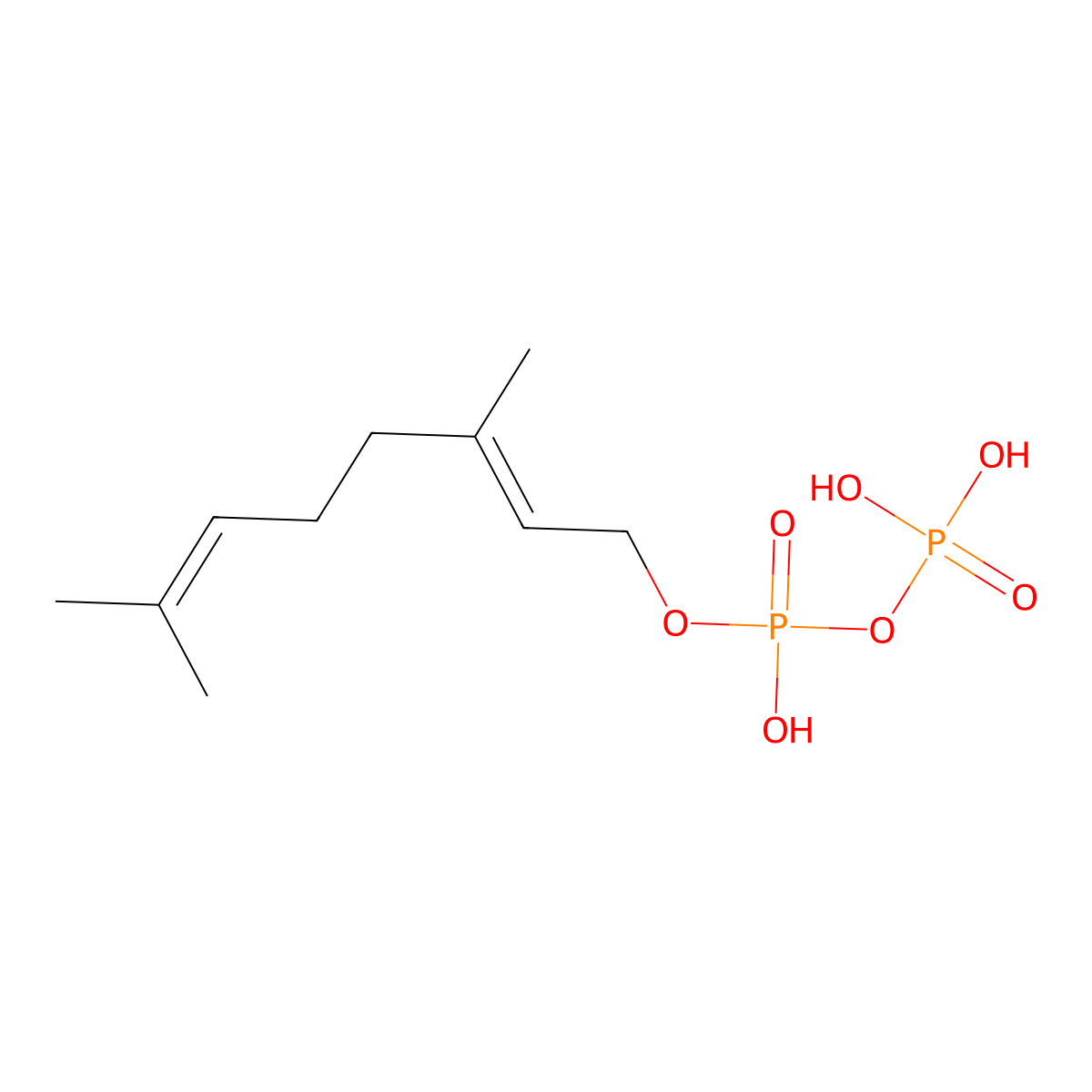 3,7-Dimethylocta-2,6-dienyl phosphono hydrogen phosphate molecular structure, CAS 13100-81-7