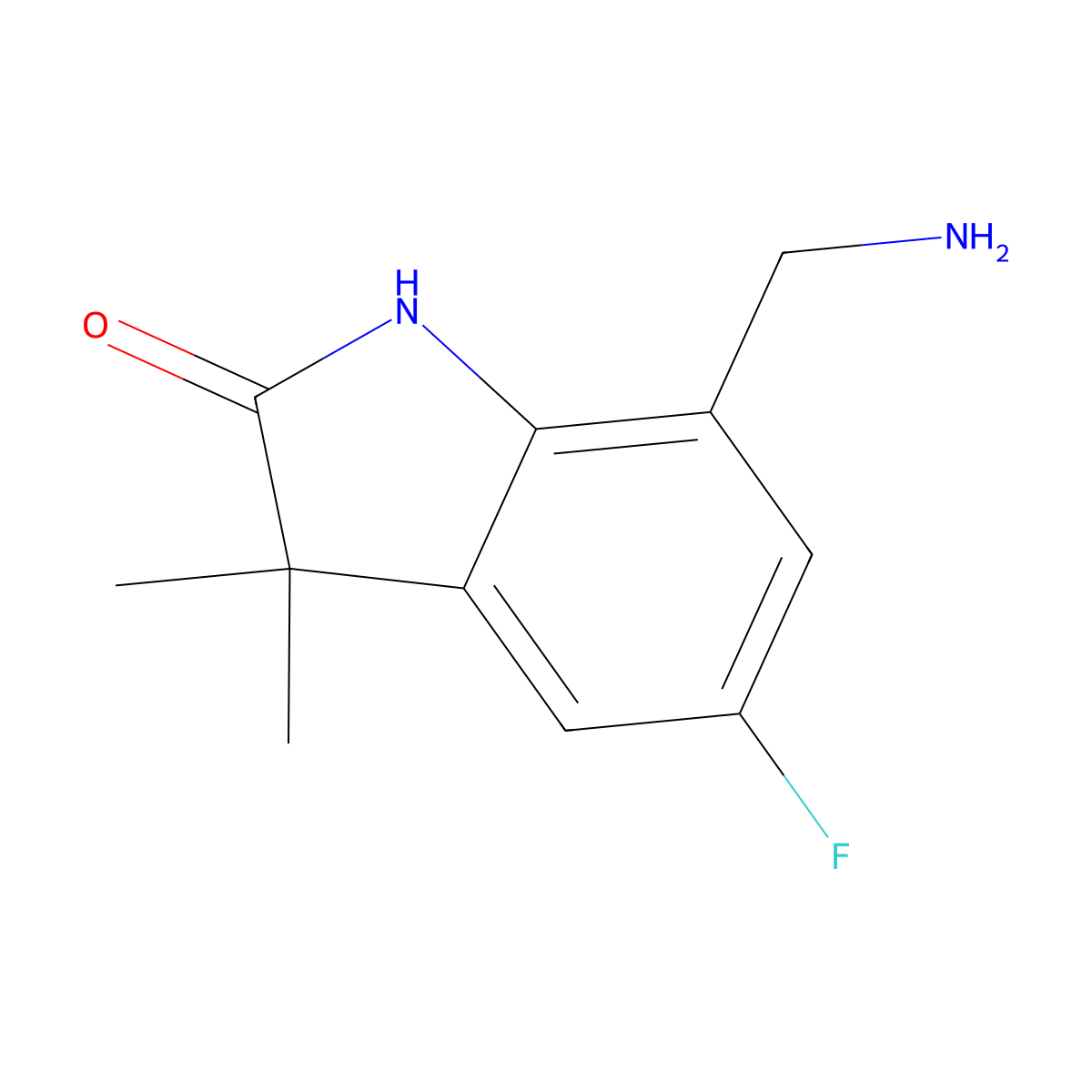 7-(Aminomethyl)-5-fluoro-3,3-dimethyl-2,3-dihydro-1H-indol-2-one molecular structure, CAS 1310102-21-6