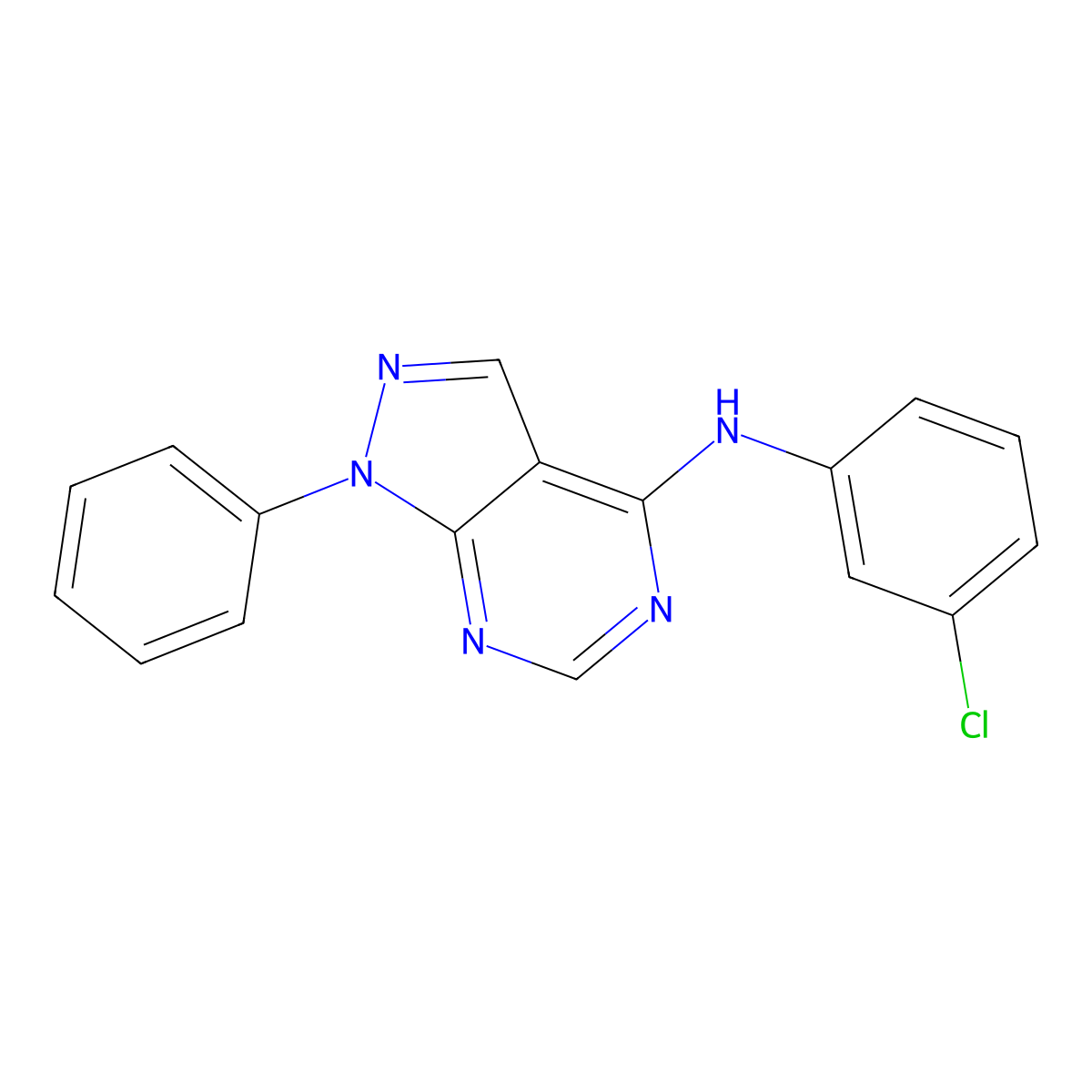 N-(3-chlorophenyl)-1-phenylpyrazolo[3,4-d]pyrimidin-4-amine molecular structure, CAS 131013-76-8