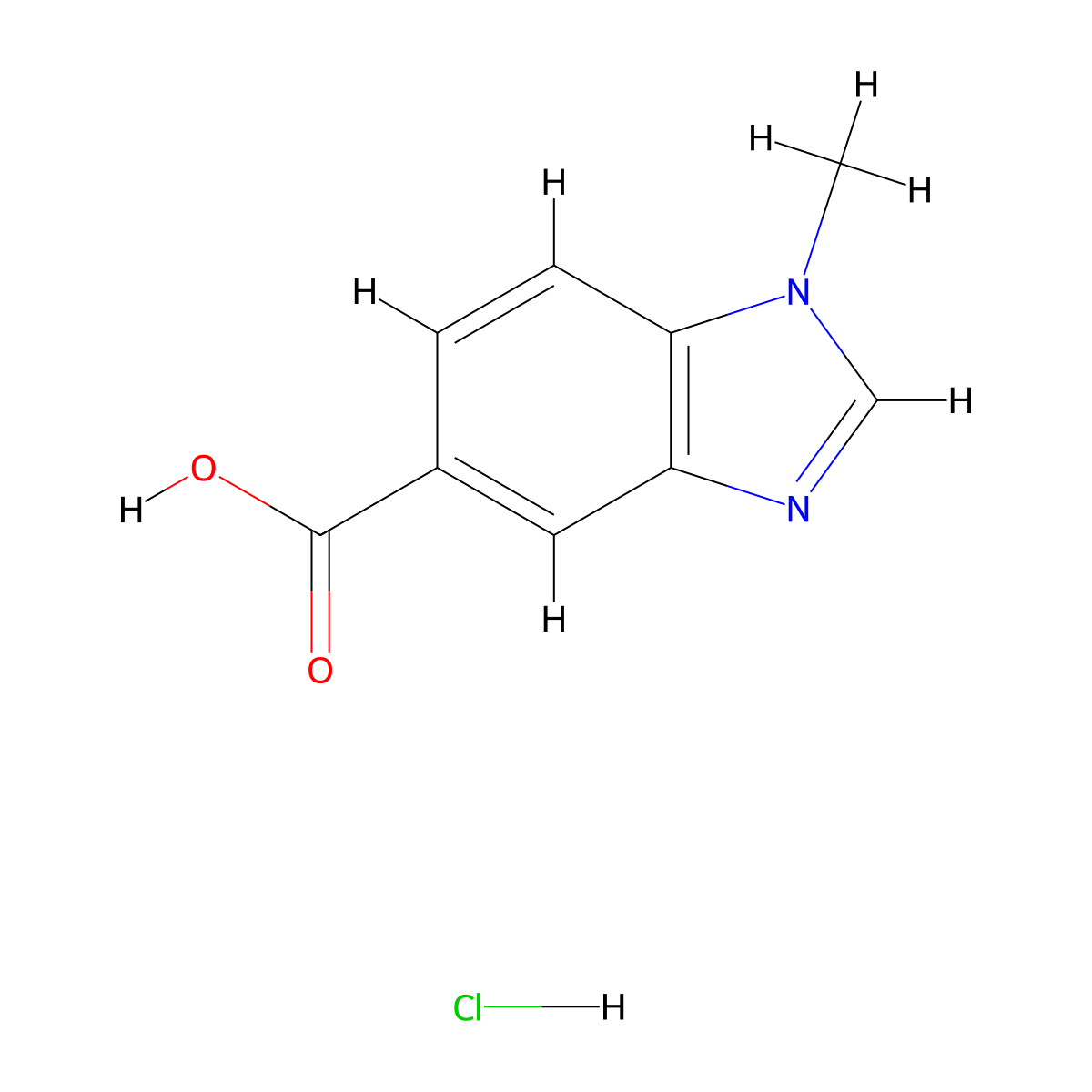 1-methyl-1H-1,3-benzodiazole-5-carboxylic acid hydrochloride molecular structure, CAS 131020-35-4