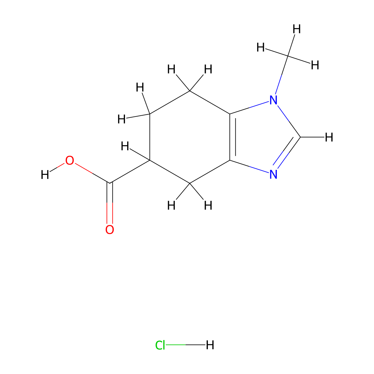 1-methyl-4,5,6,7-tetrahydro-1H-1,3-benzodiazole-5-carboxylic acid hydrochloride molecular structure, CAS 131020-40-1