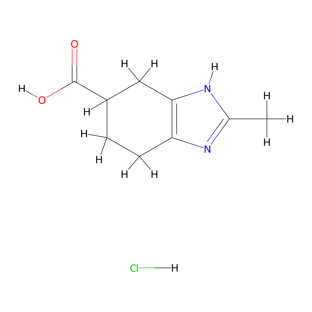 2-methyl-4,5,6,7-tetrahydro-1H-1,3-benzodiazole-5-carboxylic acid hydrochloride molecular structure, CAS 131020-46-7