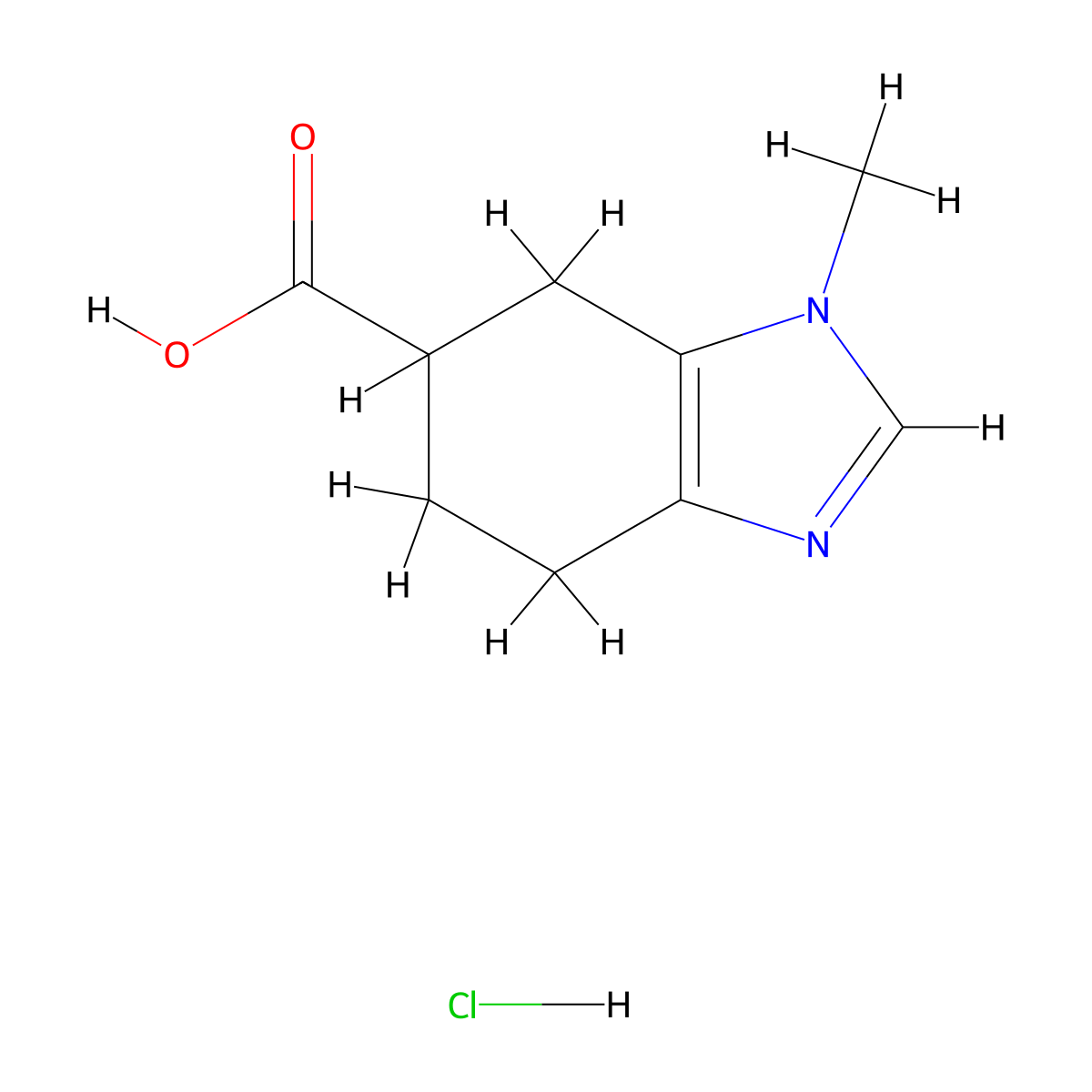 1-methyl-4,5,6,7-tetrahydro-1H-1,3-benzodiazole-6-carboxylic acid hydrochloride molecular structure, CAS 131020-53-6