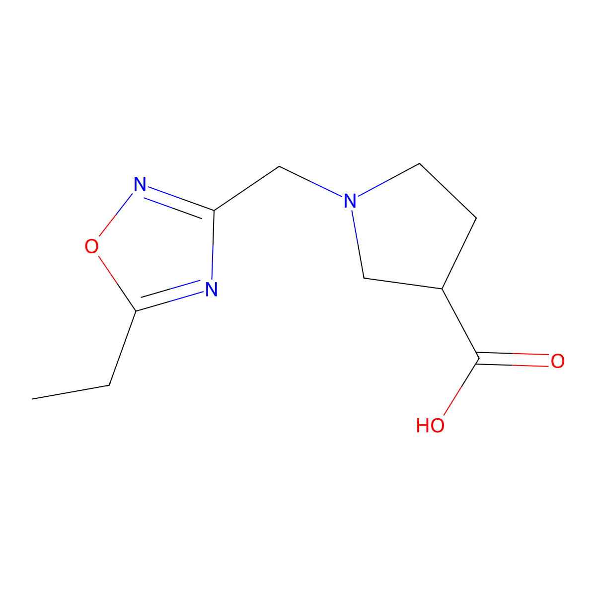 1-((5-Ethyl-1,2,4-oxadiazol-3-yl)methyl)pyrrolidine-3-carboxylic acid molecular structure, CAS 1310216-03-5