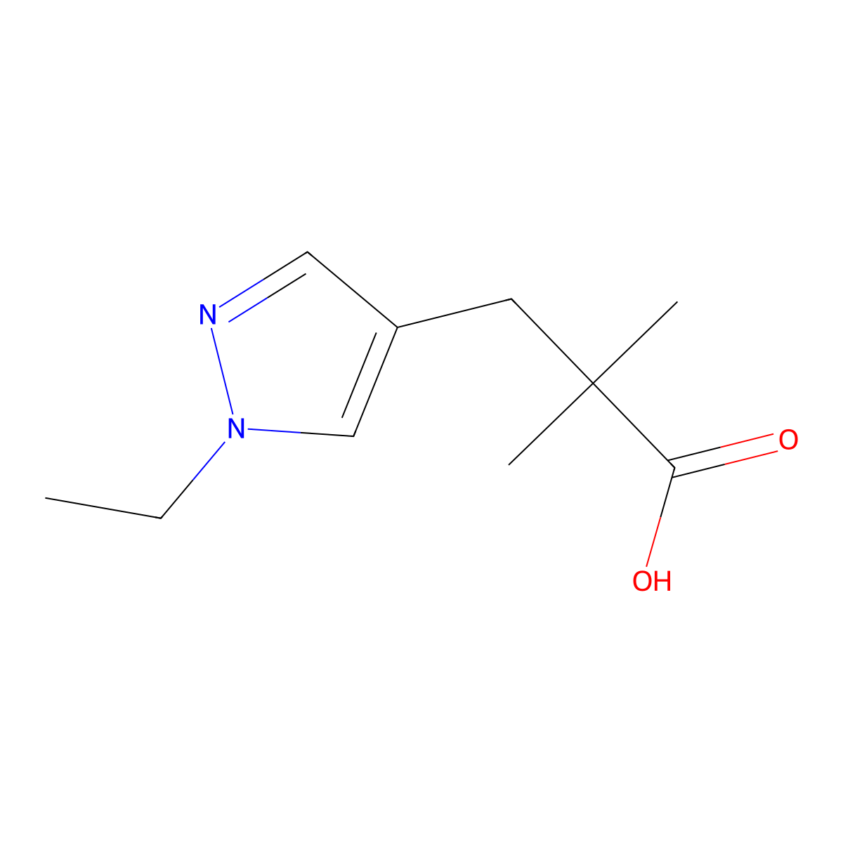 3-(1-Ethyl-1h-pyrazol-4-yl)-2,2-dimethylpropanoic acid molecular structure, CAS 1310222-03-7