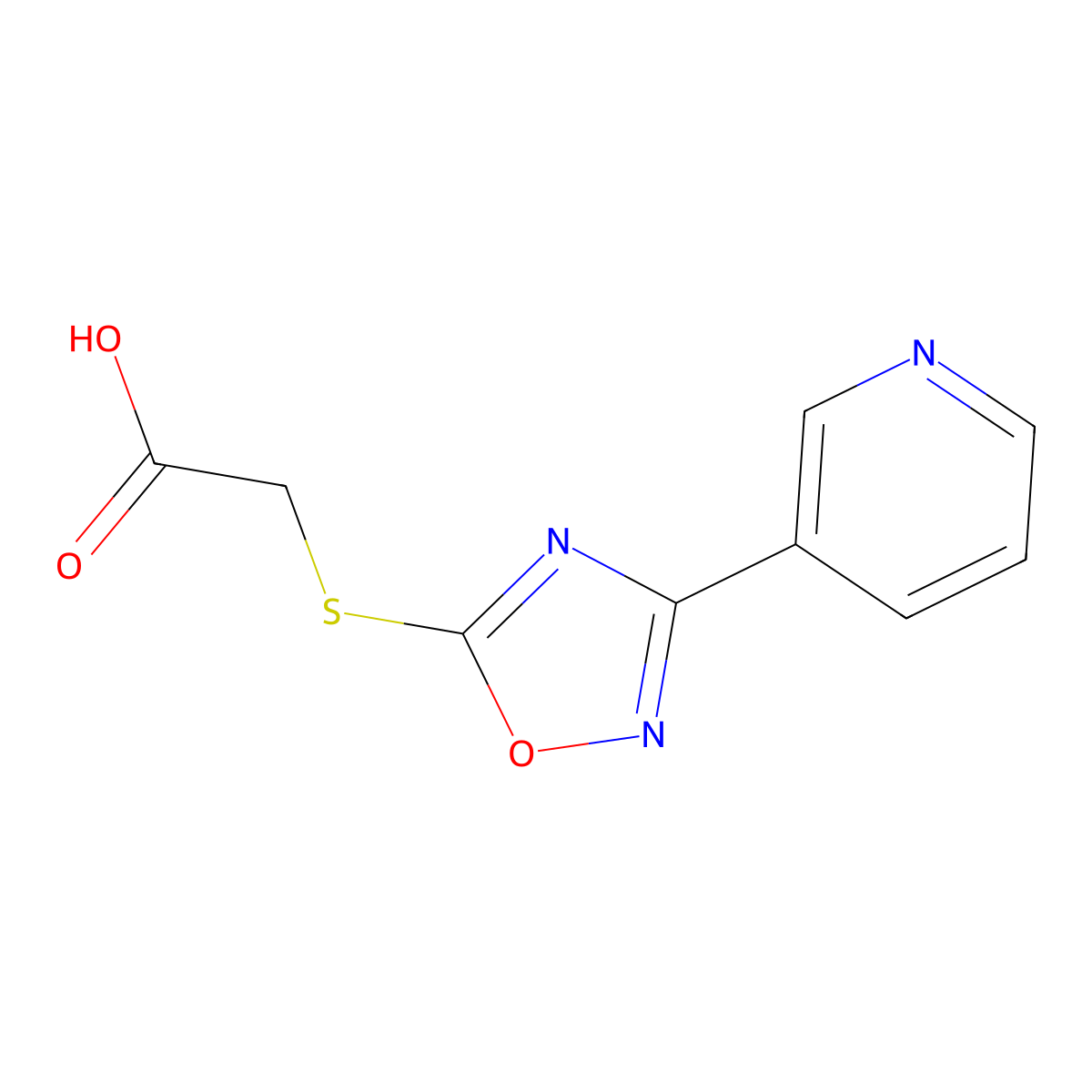 2-{[3-(Pyridin-3-yl)-1,2,4-oxadiazol-5-yl]sulfanyl}acetic acid molecular structure, CAS 1310235-89-2