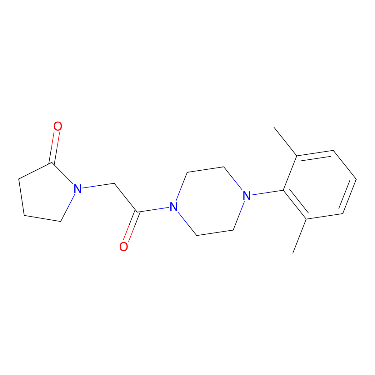 Piperazine, 1-(2,6-dimethylphenyl)-4-((2-oxo-1-pyrrolidinyl)acetyl)- molecular structure, CAS 131028-00-7