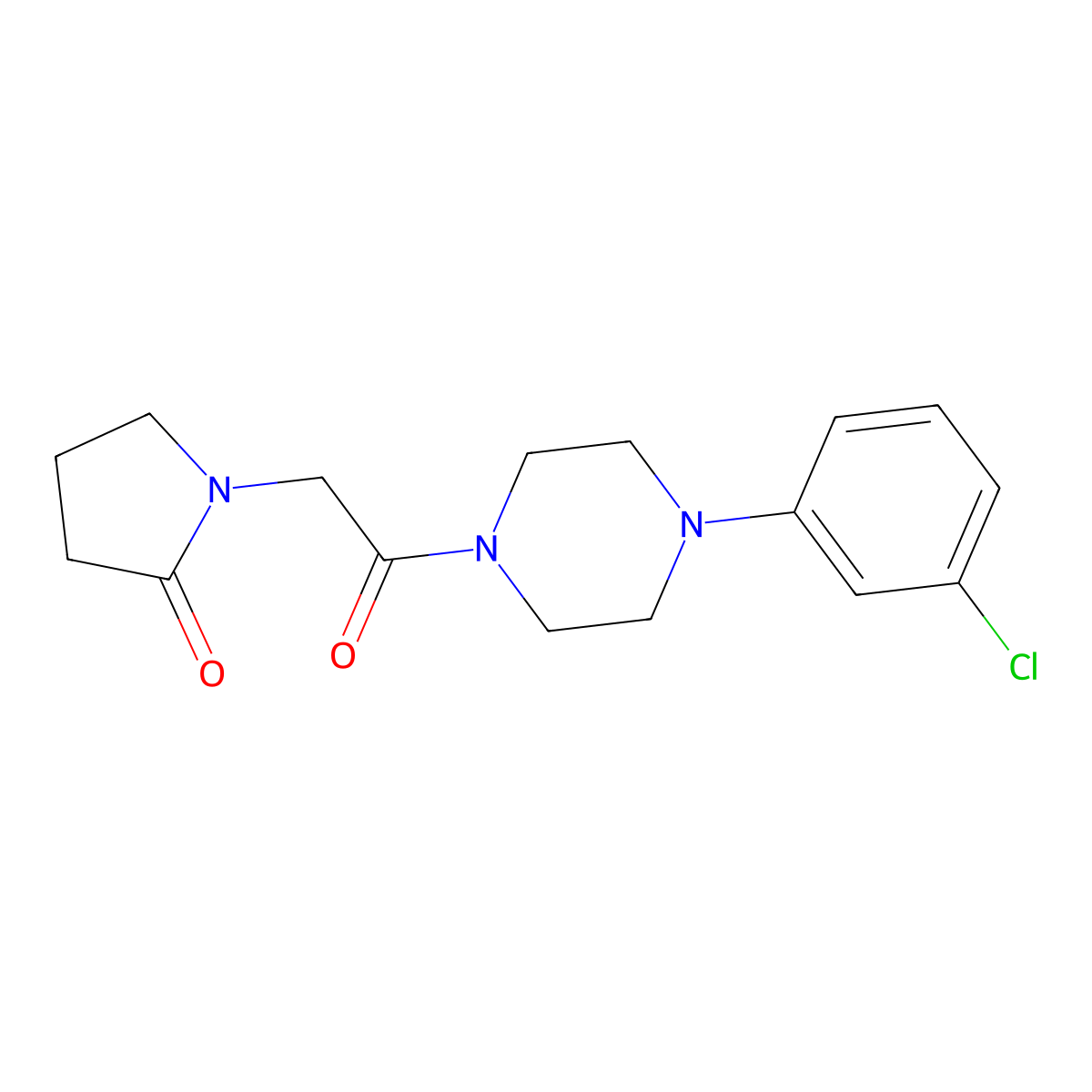 Piperazine, 1-(3-chlorophenyl)-4-((2-oxo-1-pyrrolidinyl)acetyl)- molecular structure, CAS 131028-02-9
