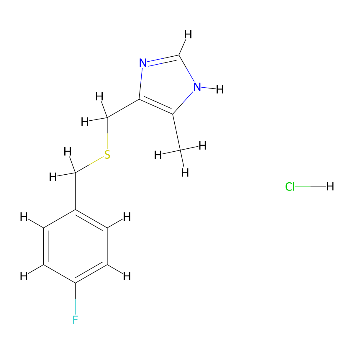 1H-Imidazole, 4-((((4-fluorophenyl)methyl)thio)methyl)-5-methyl-, monohydrochlrodie molecular structure, CAS 131028-58-5