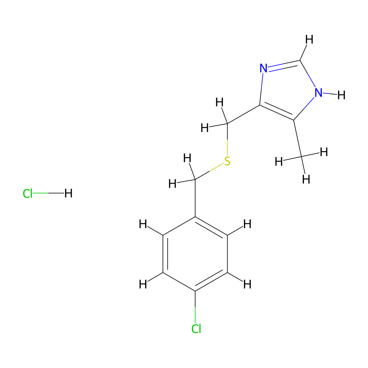 1H-Imidazole, 4-((((4-chlorophenyl)methyl)thio)methyl)-5-methyl-, monohydrochloride molecular structure, CAS 131028-59-6