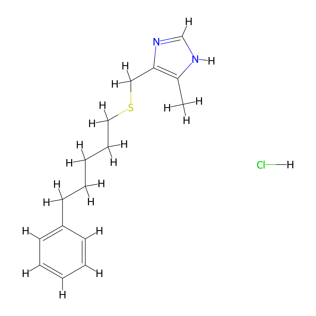 1H-Imidazole, 4-methyl-5-(((5-phenylpentyl)thio)methyl)-, monohydrochloride molecular structure, CAS 131028-63-2
