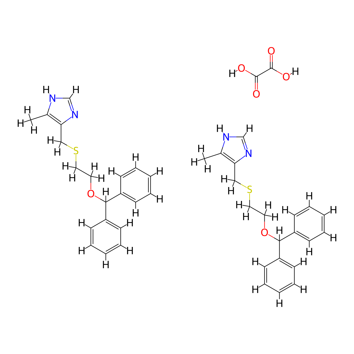 1H-Imidazole, 4-(((2-(diphenylmethoxy)ethyl)thio)methyl)-5-methyl-, ethanedioate (2:1) molecular structure, CAS 131028-66-5