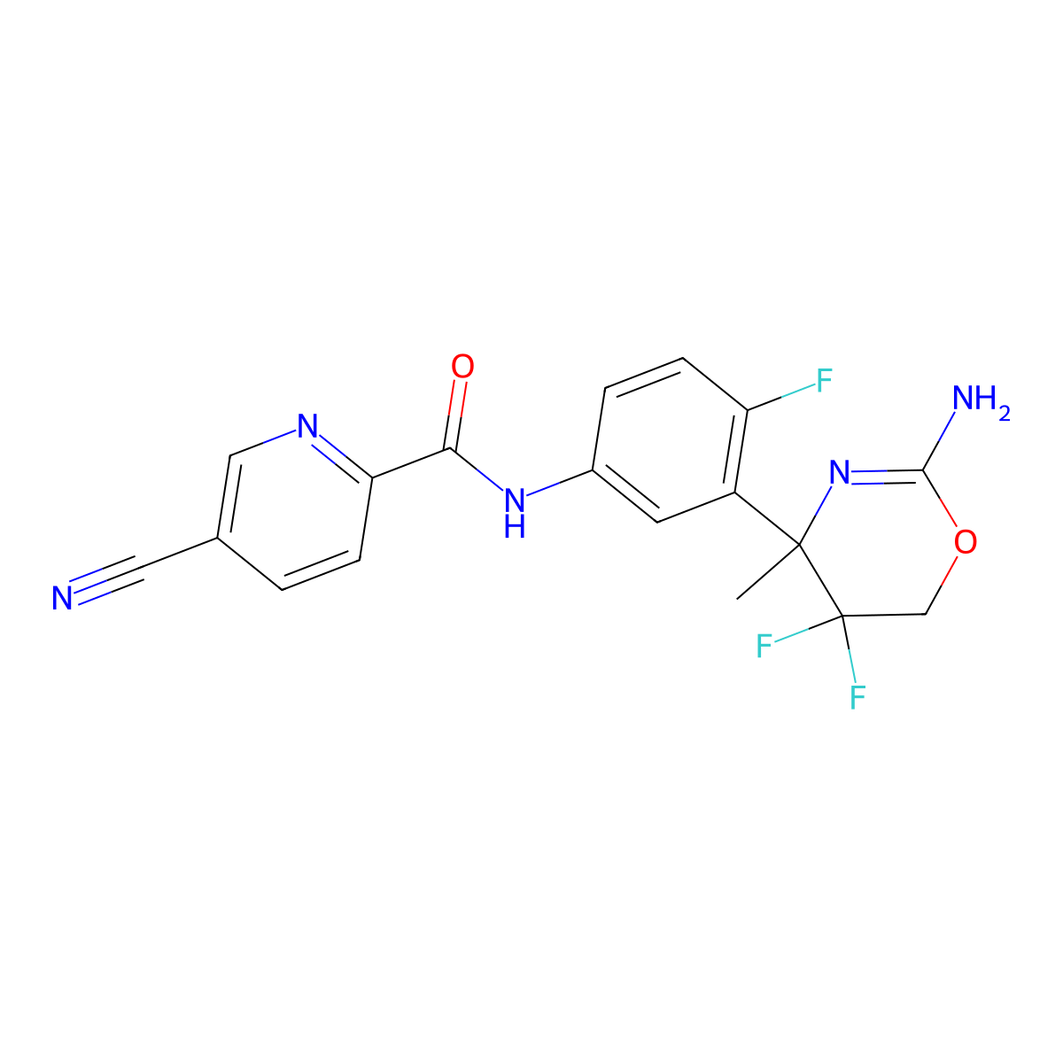 N-[3-[(4r)-2-Azanylidene-5,5-Bis(Fluoranyl)-4-Methyl-1,3-Oxazinan-4-Yl]-4-Fluoranyl-Phenyl]-5-Cyano-Pyridine-2-Carboxamide molecular structure, CAS 1310347-50-2