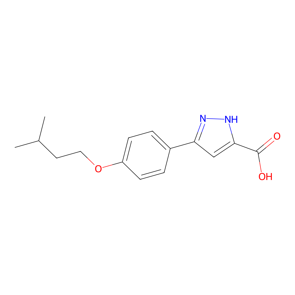 3-(4-(Isopentyloxy)phenyl)-1H-pyrazole-5-carboxylic acid molecular structure, CAS 1310364-61-4